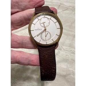 SKAGEN SKW6066 Men's Brown Leather Analog Multifunction White Dial Watch JNA896
